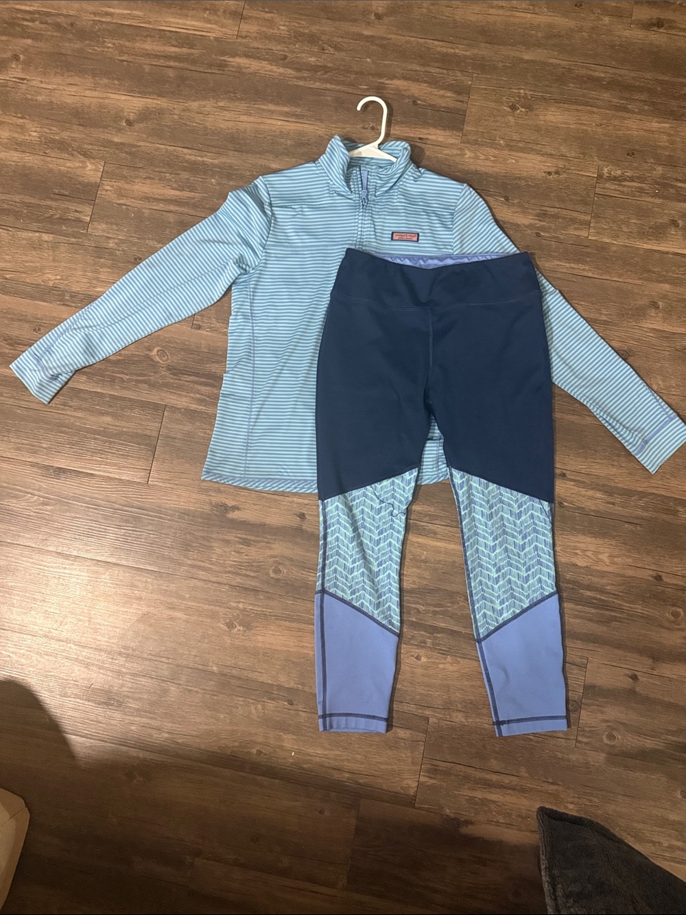 Vineyard Vines Light Blue Striped Zip-up with Navy & Periwinkle Leggings